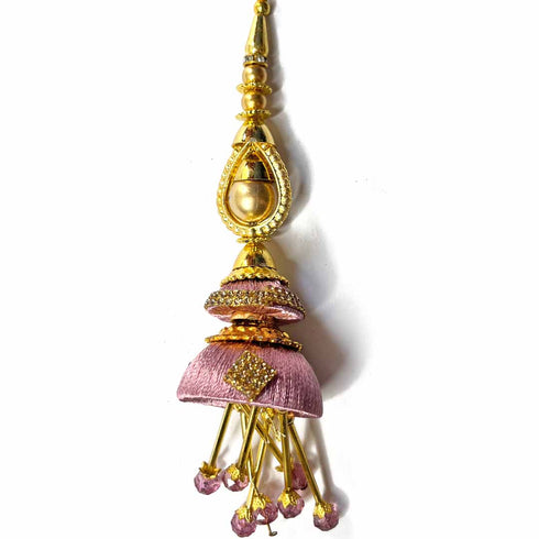 Light Pink Silk Thread Cone With Glass Pipe Ethnic Work Latkan Hanging Set Of 2