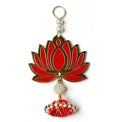 Red & Golden Color lotus Cutouts | Lotus Cutout Design | Flower With Matching Tassels | Tassel Hanging decoration | Decoration Set of 6 Lotus Design | Red Color Velvet & Acrylic Lotus Flower | Home | Room Decoration | Temple Decoration | Pichwai Art | Craft | Craft Collection | Craft Shop India