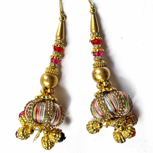 Multicolored Silk Thread Ethnic Work Latkan Hanging Set Of 2