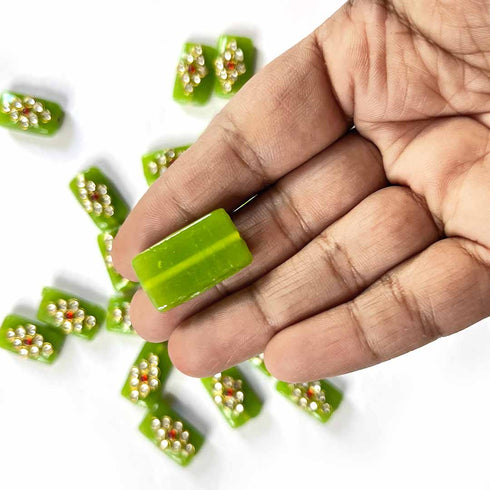 Parrot Green Color Rectangle Shape Beads | Color Rectangle Shape Beads | Kundan Work Pack Of 6 | Rectangle Shape | fancy Button | Art Craft | Online Craft | Hobby Craft | Craft Material | Craft Shop India | Craft Store Online | Handemade | Indian decoration | Craft Making | Project Making | Wedding Decoration