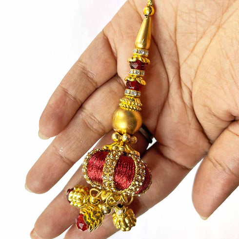 Maroon Silk | Thread Ethnic Work | Latkan | Hanging Set of 2 | Cones With Beads latkan | Hanging Beads | Hanging Latkan | Art Craft | Online Craft | Hobby Craft | Craft Material | Craft Shop India | Craft Store Online