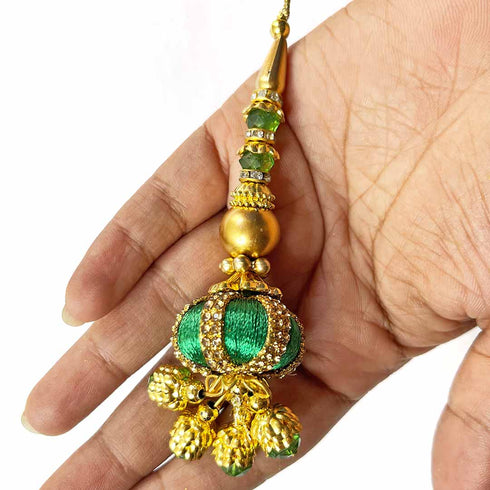 Green Silk Thread Ethnic Work Latkan Hanging Set Of 2