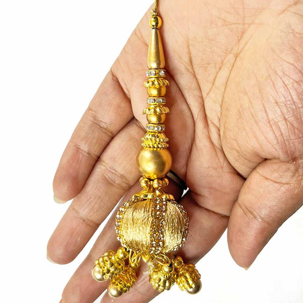 Beige & Golden Silk | Silk Thread Ethnic Work | Ethnic Work Latkan | Latkan | Hanging Set Of 2 | Cones With Beads latkan | Hanging Beads | Hanging Latkan | Art Craft | Online Craft | Hobby Craft | Craft Material | Craft Shop India | Craft Store Online