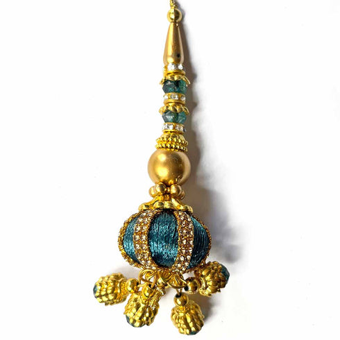 Peacock Blue Silk Thread Ethnic Work Latkan Hanging Set Of 2