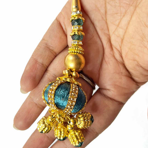 Peacock Blue Silk Thread Ethnic Work Latkan Hanging Set Of 2