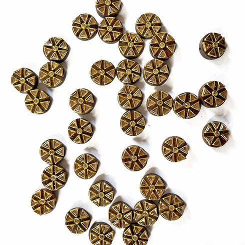 Wodden Round Shape Button With Kundan Work Set Of 10