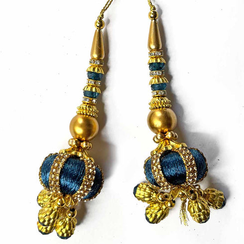 Dark Blue Silk Thread Ethnic Work Latkan Hanging Set Of 2