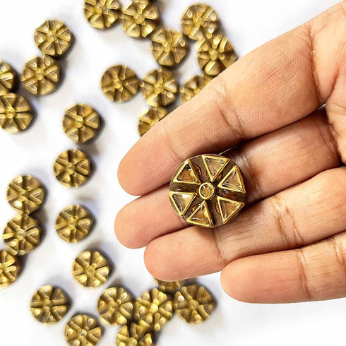 Wodden Round Shape Button With Kundan Work Set Of 10