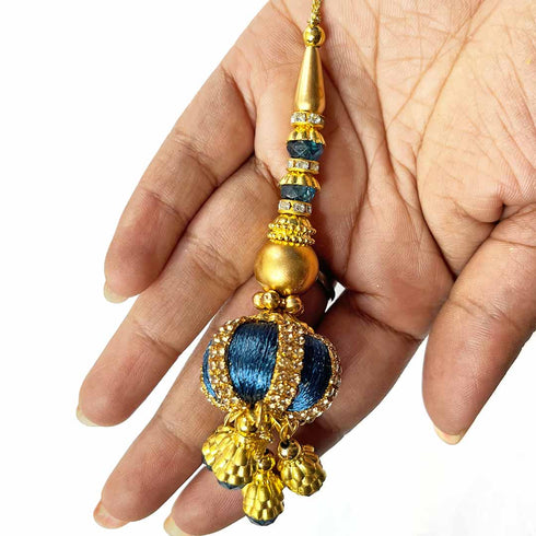 Dark Blue Silk Thread Ethnic Work Latkan Hanging Set Of 2