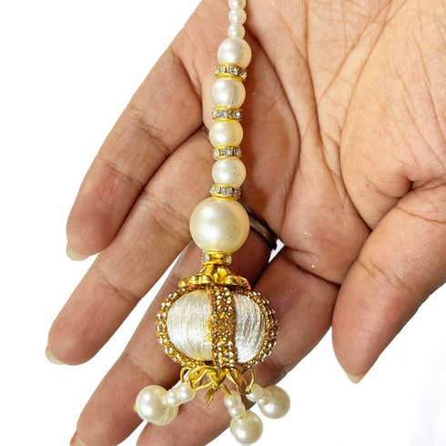 Cream Silk Thread Ethnic Work Latkan Hanging Set Of 2