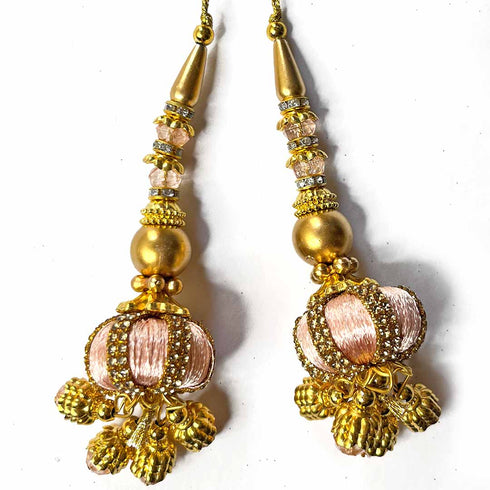 Peach Silk Thread Ethnic Work Latkan Hanging Set Of 2