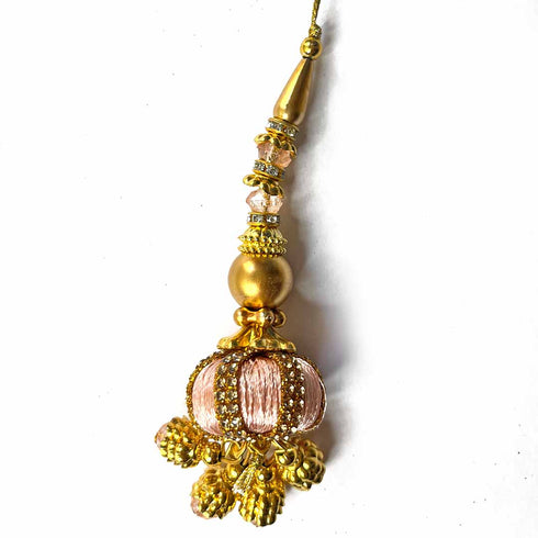 Peach Silk Thread Ethnic Work Latkan Hanging Set Of 2