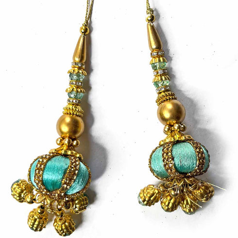 Firozi Silk Thread Ethnic Work Latkan Hanging Set Of 2