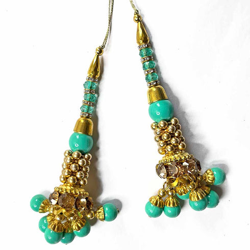 Firozi Color Glass Beads | Jarkan Work Latkan | Latkan Hanging | Hanging Latkan Set of 2 | jarkan Work | Beads | Light Green Color Beads | Glass Beads | jarkan Work latkan Hanging | Hanging Set of 2 | Cones With Beads latkan | Hanging Beads | Hanging Latkan | Set of 2 Hanging Latkan | Art Craft | Online Craft | Hobby Craft | Craft Material | Craft Shop India | Craft Store Online