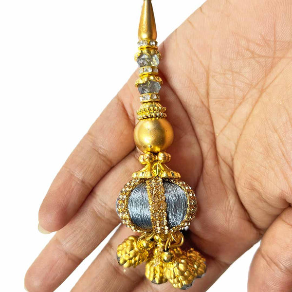 Grey Silk Thread | Silk Thread Ethnic Work | Ethnic Work Latkan | Hanging Set Of 2 | Cones With Beads latkan | Hanging Beads | Hanging Latkan | Art Craft | Online Craft | Hobby Craft | Craft Material | Craft Shop India | Craft Store Online
