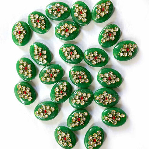 Dark Green Color Oval | Oval Shape Beads | Beads With Kundan | Kundan Work Pack Of 6 | Art Craft | Online Craft | Hobby Craft | Craft Material | Craft Shop India | Craft Store Online | Handemade | Indian decoration | Craft Making | Project Making | Wedding Decoration