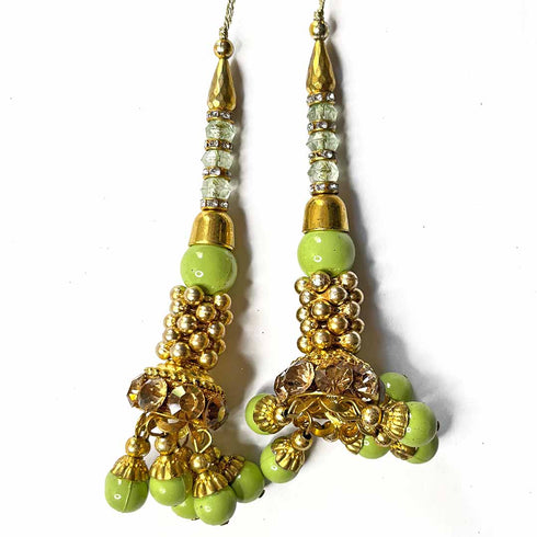 Light Green Color Beads | Glass Beads | jarkan Work latkan Hanging | Hanging Set of 2 | Cones With Beads latkan | Hanging Beads | Hanging Latkan | Set of 2 Hanging Latkan | Art Craft | Online Craft | Hobby Craft | Craft Material | Craft Shop India | Craft Store Online