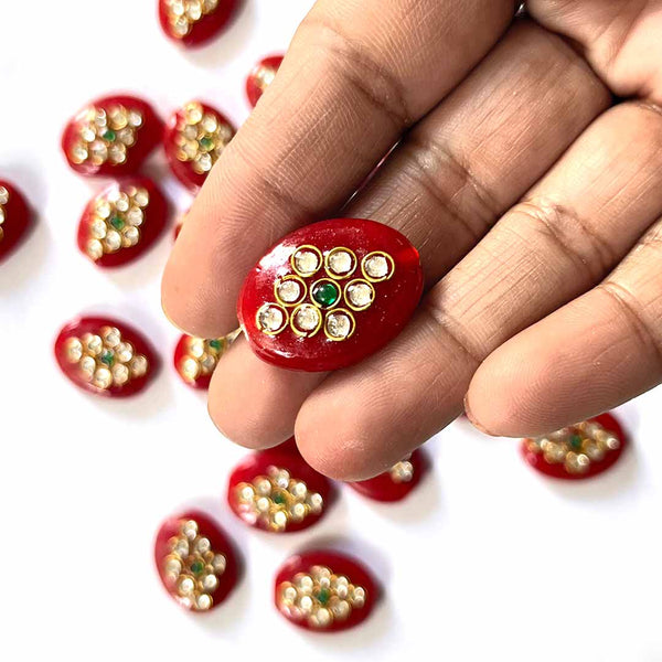 Maroon Color Oval Shape Beads | Beads With Kundan | Work Pack Of 6 | Art Craft | Online Craft | Hobby Craft | Craft Material | Craft Shop India | Craft Store Online | Handemade | Indian decoration | Craft Making | Project Making | Wedding Decoration