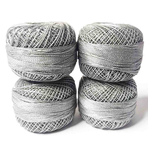 Metallic Silver Cotton Crochet Thread Balls for Knitting, Weaving, Embroidery and Craft Making