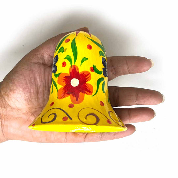 Yellow Color Big Size Handpainted Bells (Set Of 2) | Craft Art | Indian Decoration | Art Craft | Handpainted Bells | bells | Wooden Bells | decoration Making | Craft Shop India