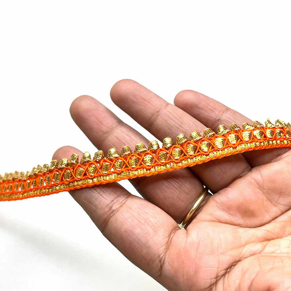 Orange & Golden Zari Gota Lace & Border - ( 9mtr ) | Orange & Golden Zari Gota Lace | Zari Gota Lace & Border | Zari | Silk Thread | Resham | Craft Shop India | Art Craft | Decoration | Laces Collection | Border Collection | Craft Making