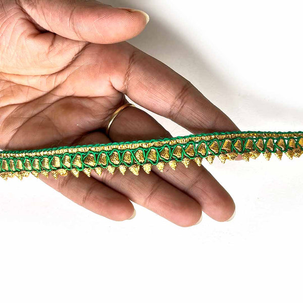 Green & Golden Zari Gota Lace & Border - ( 9mtr ) | Green & Golden Zari Gota Lace | Zari Gota Lace & Border | Zari | Resham | Silk Thread | Craft Store | Art Craft | Decoration | Laces Collection | Border Collection | Craft Making | craft shop india | india shop | shop craft