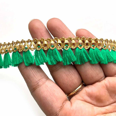 Golden Zari & Green Polyester Thread Lace & Border - ( 9mtr )