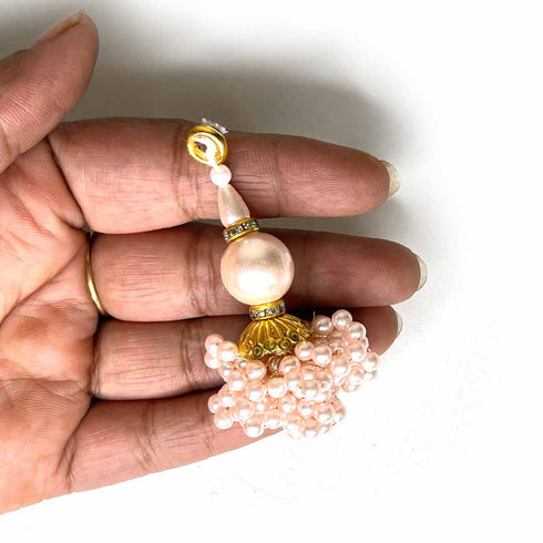 Light Peach Color Big Bead Ruffled Tassels Set Of 2