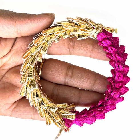 3 Inches Half Rani Pink & Half Golden Gota Ring Set Of 6