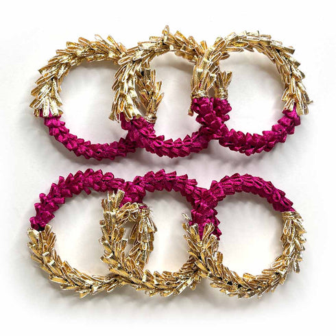 3 Inches Half Rani Pink & Half Golden Gota Ring Set Of 6