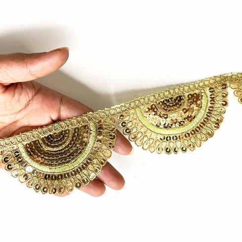 Sea Green With Zari Work Semi Circle Tissue Lace & Border ( 9mtr )