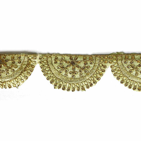 Sea Green With Zari Work Semi Circle Lace & Border ( 9mtr )