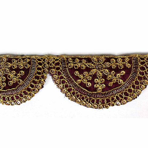Dark Maroon With Zari Work Semi Circle Lace & Border ( 9mtr )