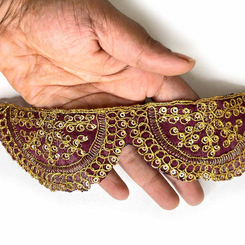 Dark Maroon With Zari Work Semi Circle Lace & Border ( 9mtr )
