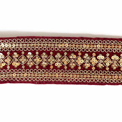 Maroon Velvet With Golden Zari Embroidered Border- ( 9mtr, Design_2 )