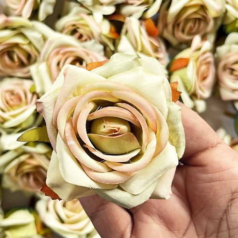 Pista Green With Pink Shaded Artificial Rose Flower Set Of 6