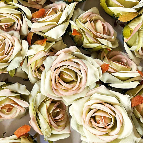 Pista Green With Pink Shaded Artificial Rose Flower Set Of 6