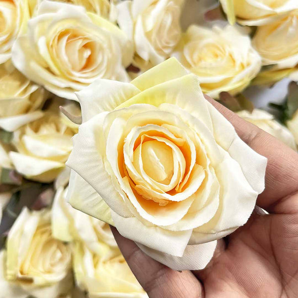 Light Yellow Flower | Cream Shaded Artificial Rose Flower | Flower Set Of 6 | Cream Shaded Artificial | Art Craft | Online Craft | Hobby Craft | Craft Material | Craft Shop India | Craft Store Online | Handemade | Indian decoration | Craft Making | Project Making | Wedding Decoration