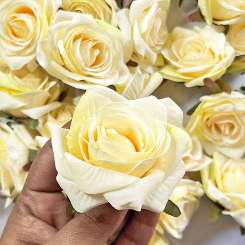 Light Yellow & Cream Shaded Artificial Rose Flower Set Of 6