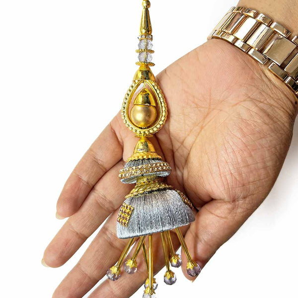 Grey Color Tassels | Silk Thread Cone | Cone With Glass Pipe Tassels | Ethenic Work Latkan | Hanging Tassels | Craft | Art | Decoration | Fashion | Tassels | Womens Fashion | Craft Shop India