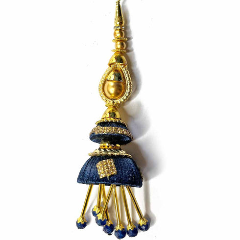 Dark Blue Silk Thread Cone With Glass Pipe Ethnic Work Latkan Hanging Set Of 2