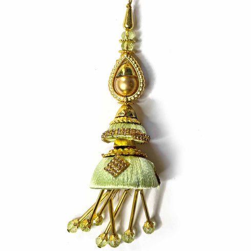 Pista Green Silk Thread Cone With Glass Pipe Ethnic Work Latkan Hanging Set Of 2