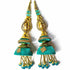 Teal Green Silk Thread Cone With Glass Pipe Ethnic Work Latkan Hanging Set Of 2