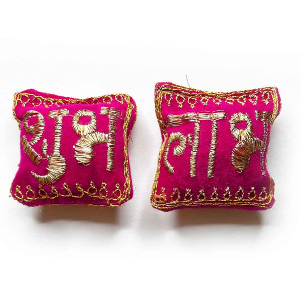 Velvet Pink Color Shubh Labh Pair Cushions | Shubh | labh | Shubh Labh Cushion | Cushions Pair | Craft shop india