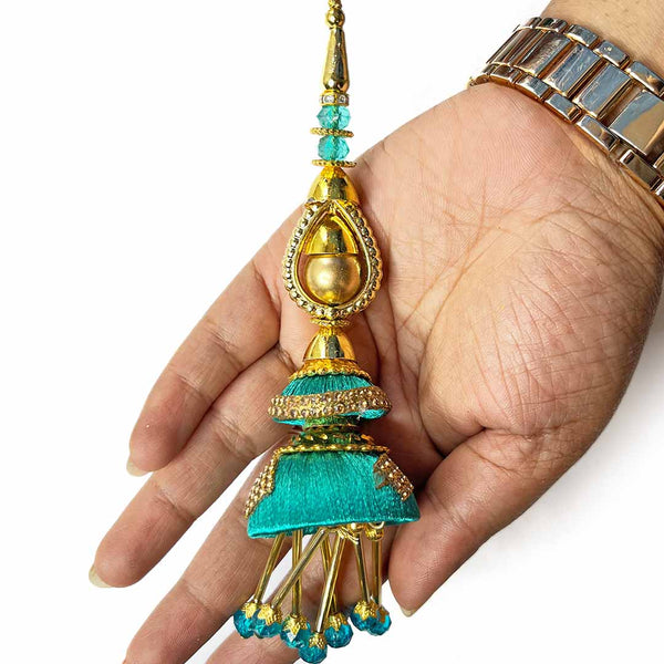 Teal green Tassels | Silk With Glass pipe | Ethnic Work Latkan | hanging Tassels | Tassels Set of 2 | Hobby Craft | Hobby Store | Art | Craft | Decoration | Craft Shop india