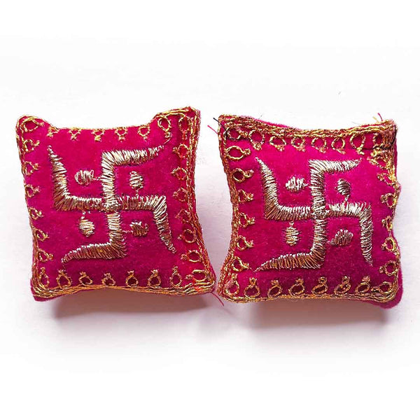 Velvet Pink Color Swastick (Satiya) Pair Cushions | Velvet Pink Color Swastick | Satiya pair Cushion | Swastick Pair | Craft Shop India