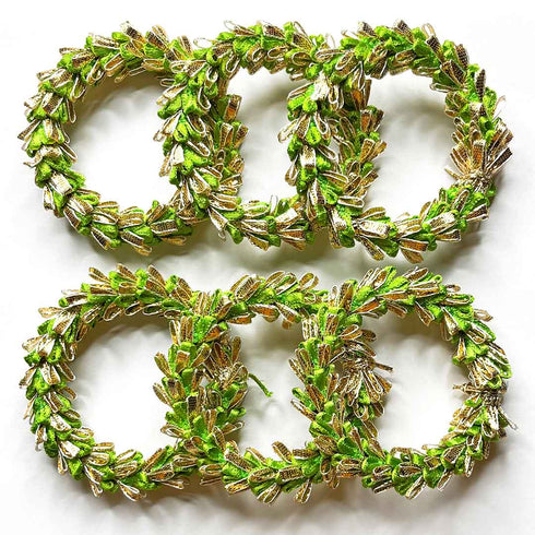 3 Inches Parrot Green & Golden Small Size Gota Ring Set Of 6