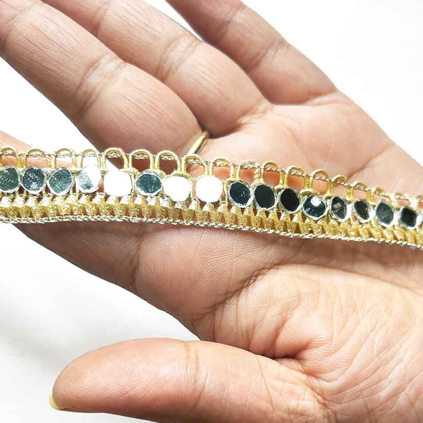 Original Mirror Lace & Border | Golden Zari & Original Mirror Lace & Border - ( 9mtr ) | Mirror Lace & Border | Zari | Silk Thread | Resham | Craft Store | Art Craft | Decoration | Laces Collection | Border Collection | Craft Making | carft shop india | india craft shop | craft shop