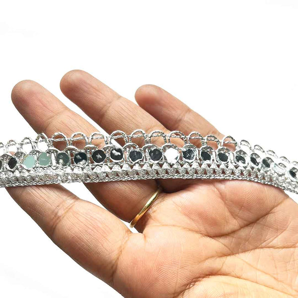 Silver Zari & Original Mirror Lace & Border - ( 9mtr ) | Silver Zari & Original Mirror Lace & Border | Lace & Border | Zari | Silk Thread | Craft Shop India | Art Craft | Decoration | Laces Collection | Border Collection | Craft Making