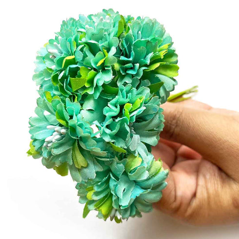 Green Color Fabric Flowers Bunch 2 Of 12 PCS.